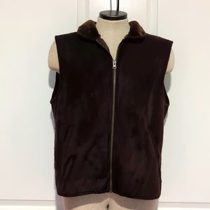 Fuda New York Women's Brown Faux Suede & Fur Full Zip Vest Size M Warm-448
